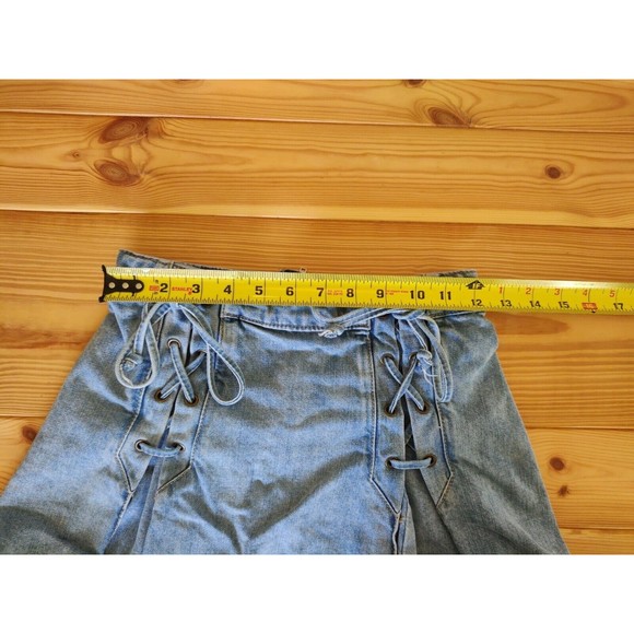 Free People Denim Lace Up Medium Blue Wash Jean Skirt Size 00 OB496275 MSRP 78$ - Picture 3 of 10